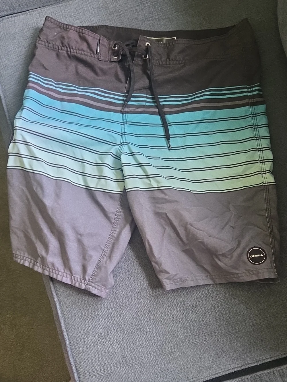 O'Neill Men's Gray with Teal Gradient Striped Board Shorts